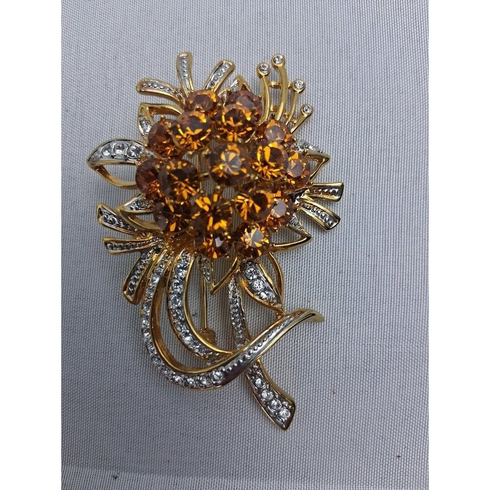 Camrose & Kross JBK Jackie Kennedy Amber Crystal Flower Bouquet Brooch Pin COA - Picture 10 of 13